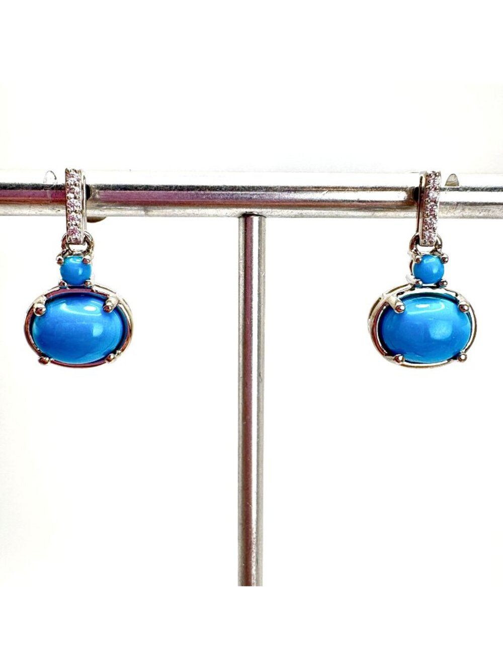 Composite Turquoise & Sterling Silver 925 Dangle Earrings Size 0.75" Length
